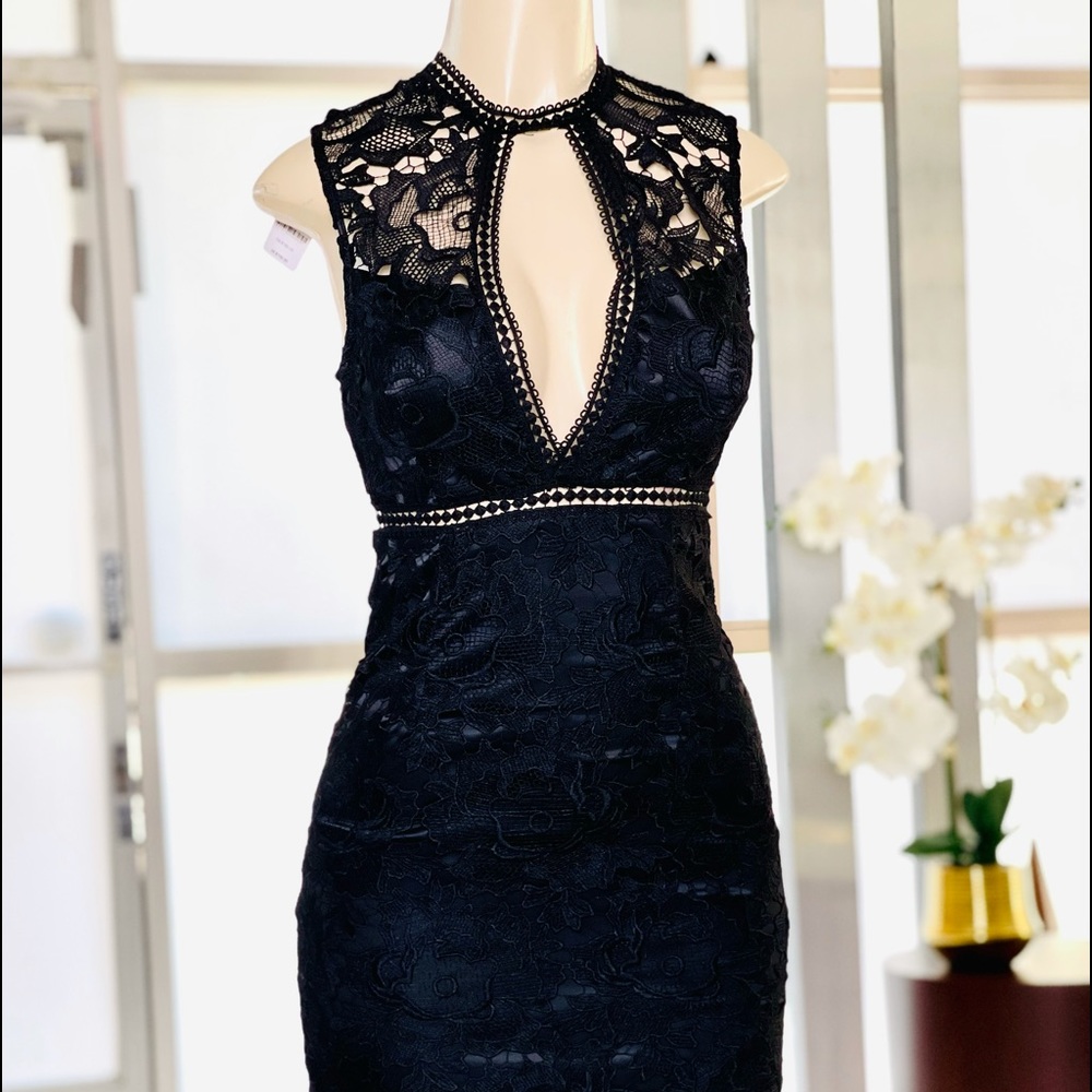 Lace mock neck dress